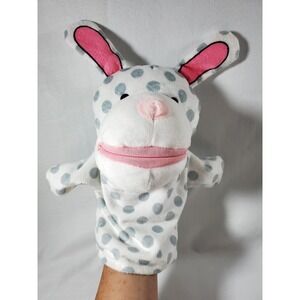 Evriholder Plush Bunny Rabbit Hand Puppet Gray Polka Dot Pink Soft Toy